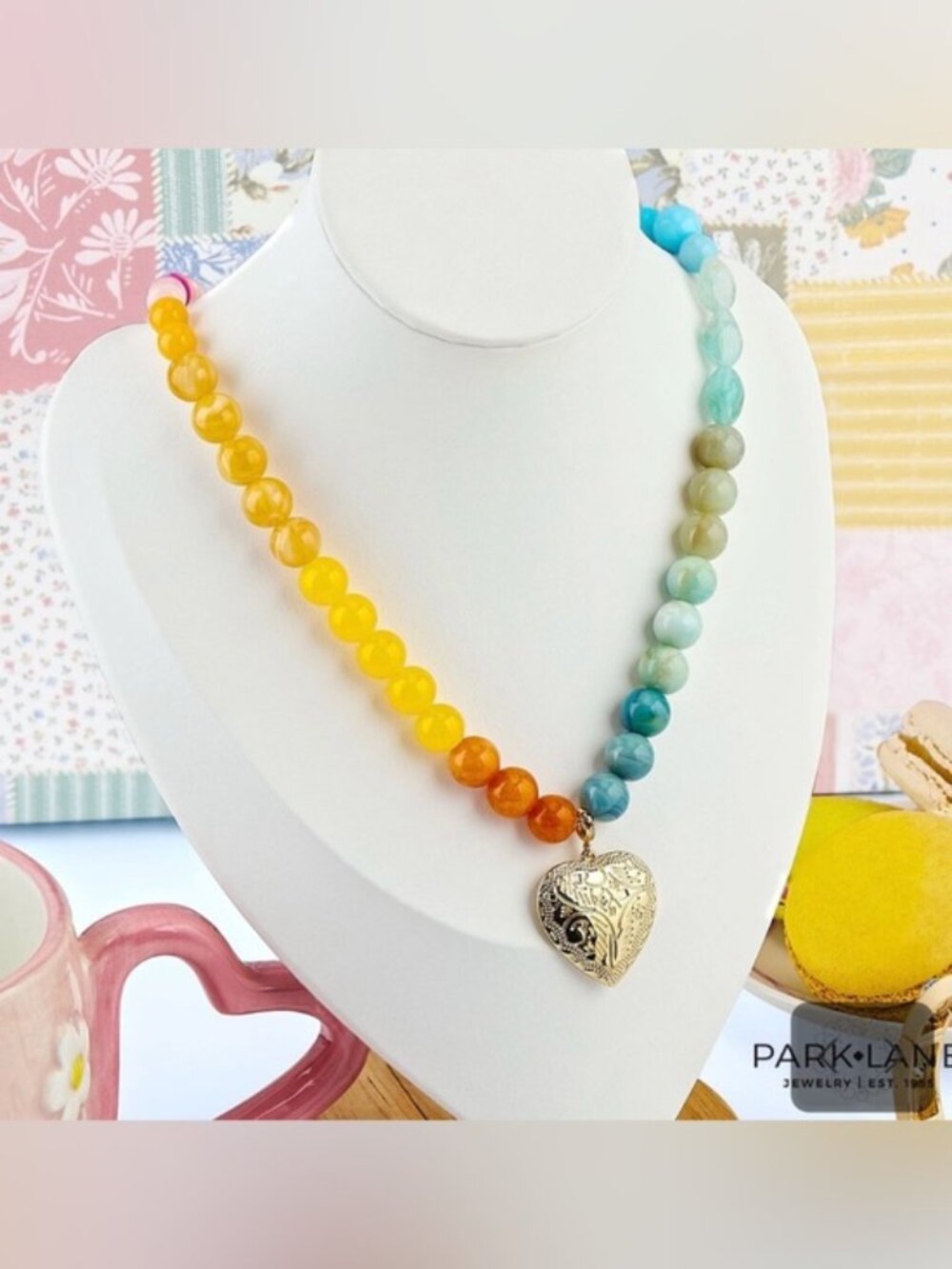 Park Lane Lollie Necklace Colorful Beaded Heart Charm Gold Paisley Pendant